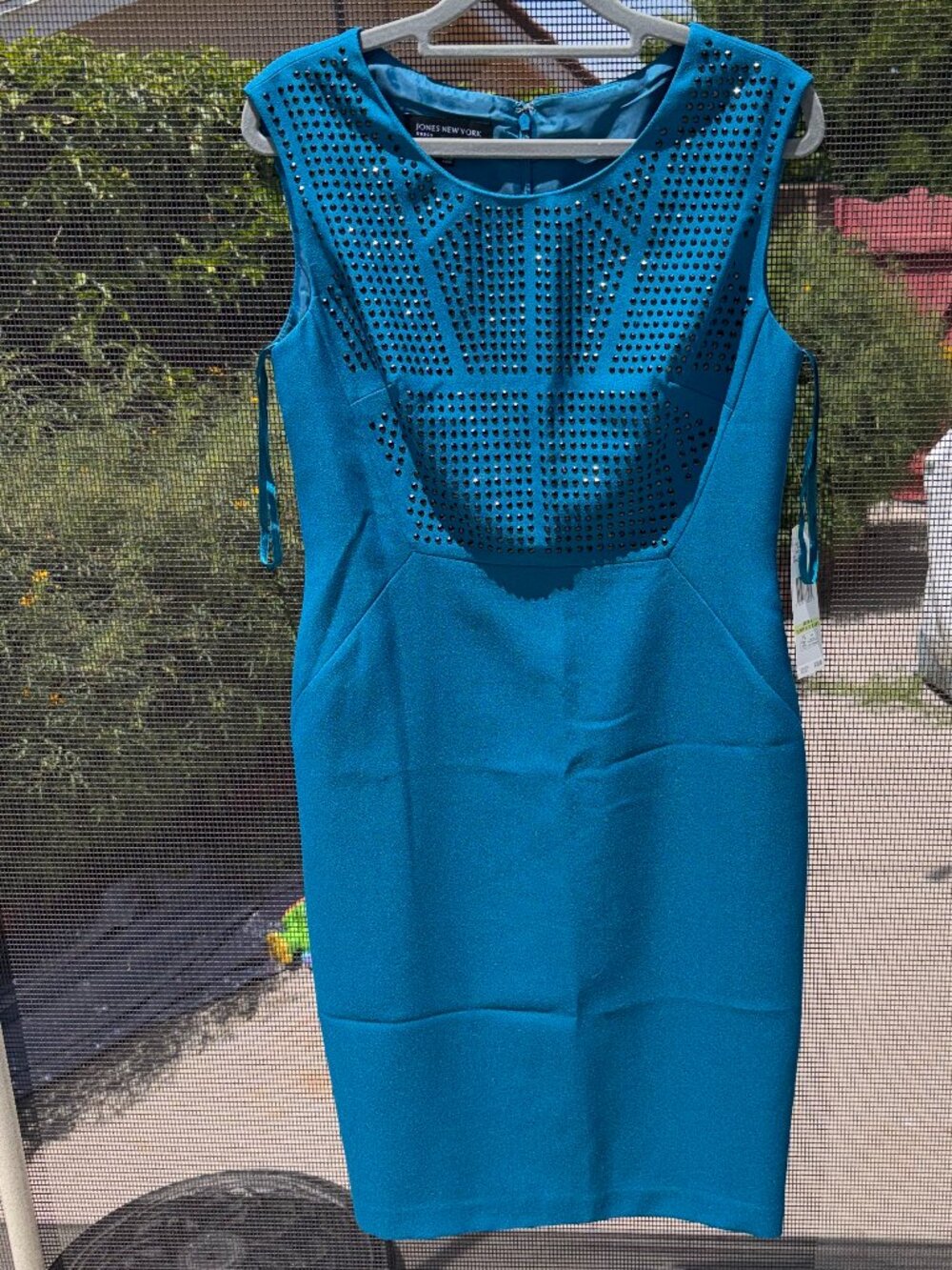 Jones New York Turquoise Dress with Black Rhinestones
